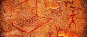 hunters on cave paint digital illustration with notebook